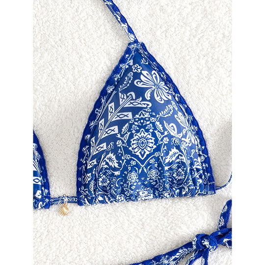 Damen Triangel-Bikini mit verspieltem Bindeband und eleganter Musterung EB