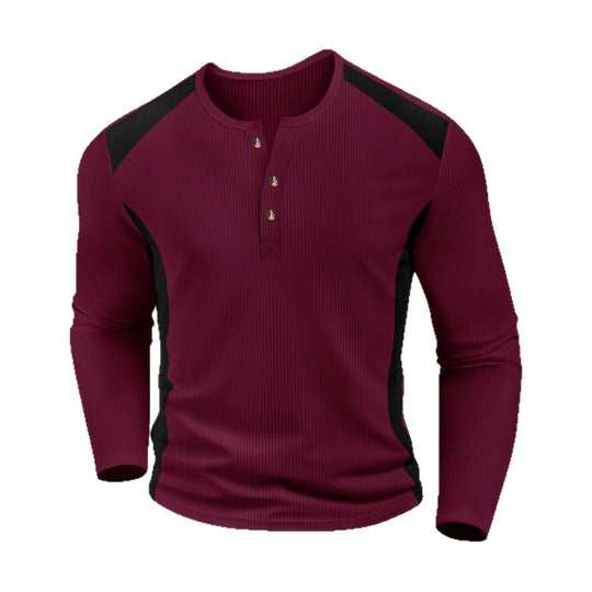 Herren Langarm-Henley-Shirt aus atmungsaktivem Material mit Kontrastdetails EB