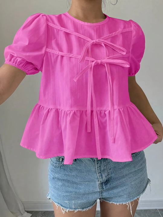 Damen Bluse mit Puffärmeln und verspieltem Rüschendesign EB