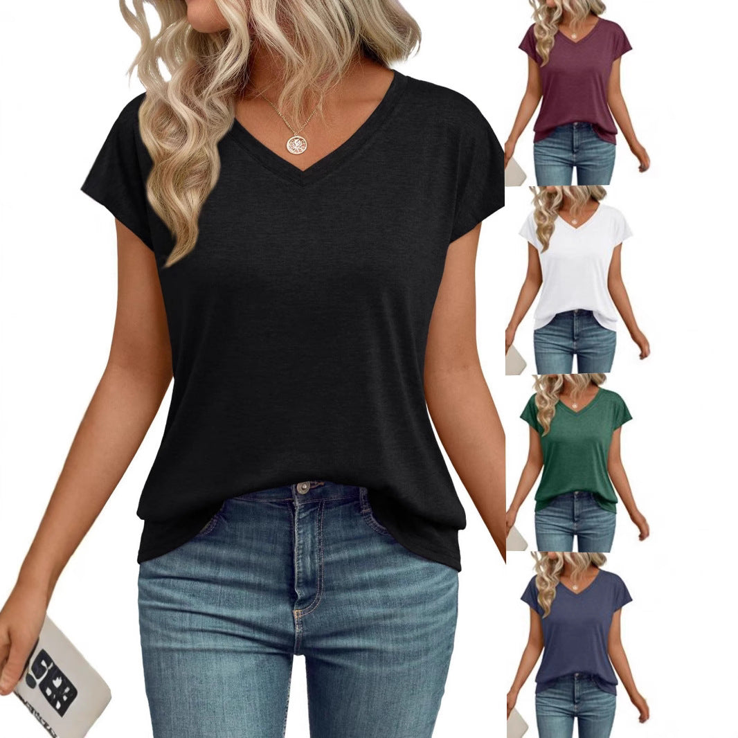 Damen V-Ausschnitt T-Shirt mit lockerer Passform und weichem Material EB