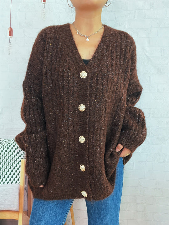 Damen Strickjacke mit luxuriöser Struktur und eleganten Knopfdetails EB