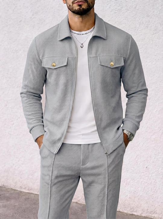 Herren nan strukturierte Overshirt-Jacke mit Waffelstruktur, Pattentaschen und verdecktem Reißverschluss EB