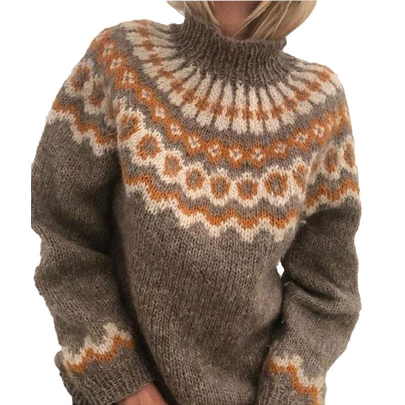 Damen Kuscheliger Strickpullover mit außergewöhnlichem Norweger-Muster EB