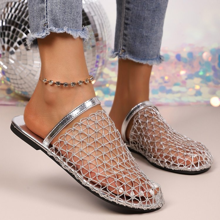 Damen  gewebte Netz-Mules mit Slip-On-Funktion, offener Ferse und flexiblem Leichtsohlen-Design EB