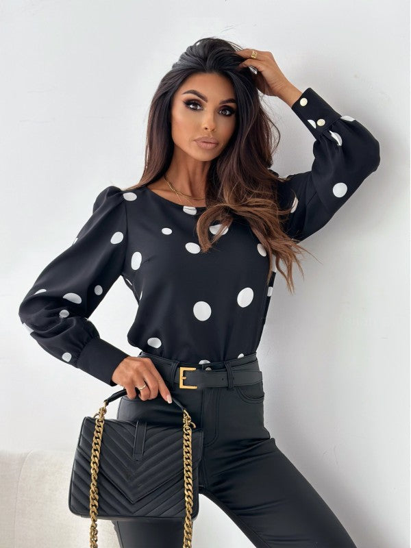 Damen Bluse mit Polka-Dots und elegantem Schnitt EB