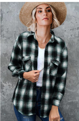 Damen Gestreifte Flanell-Bluse mit zwei Brusttaschen EB