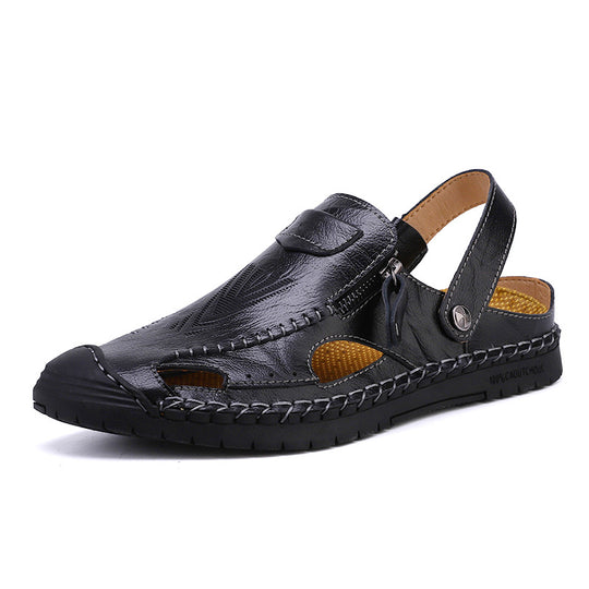 Herren luftige Leder-Sandalen mit verstellbarem Riemen EB