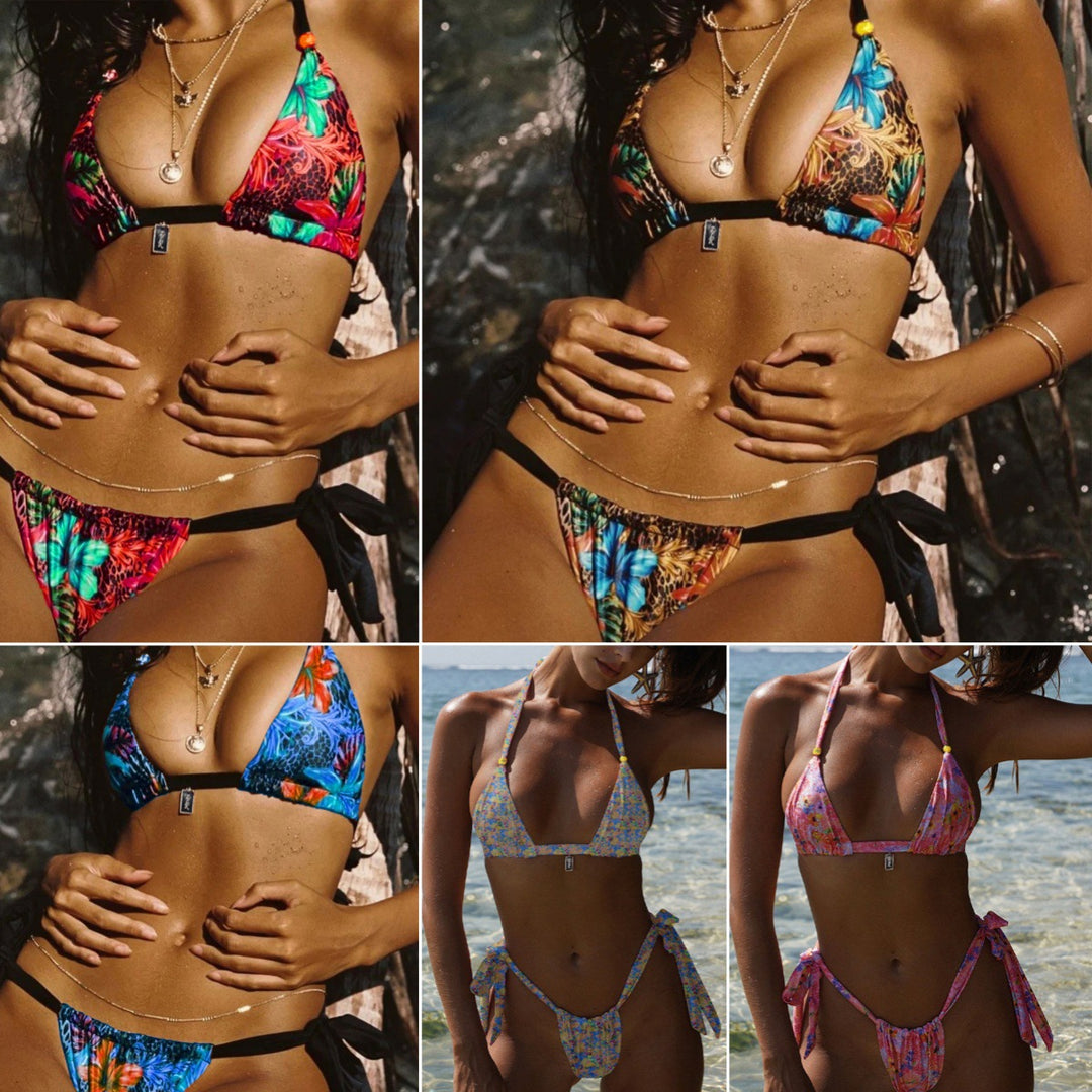 Damen Triangel-Bikini mit einfach verstellbaren Bändern und floralem Muster EB