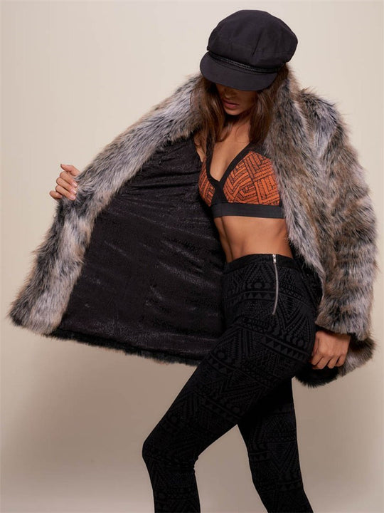 Damen Voluminöse Kunstpelzjacke mit modischem Futter und hohem Kragen EB