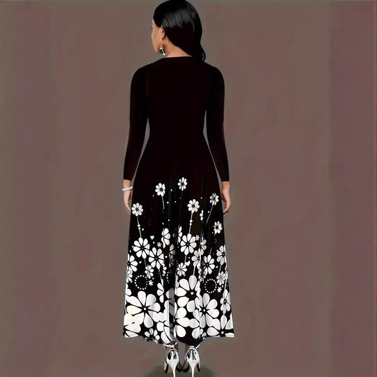 Damen Maxikleid mit floralem Druck und langem Ärmel EB