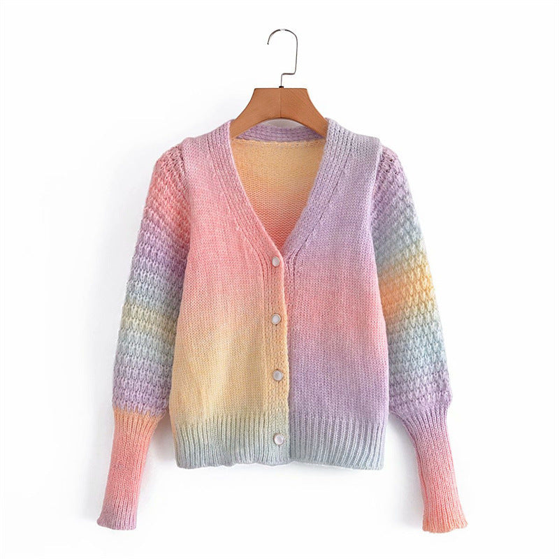 Damen Farbverlauf Strickjacke mit originellem Rippdesign EB