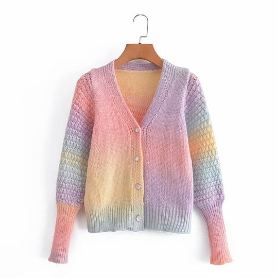 Damen Farbverlauf Strickjacke mit originellem Rippdesign EB