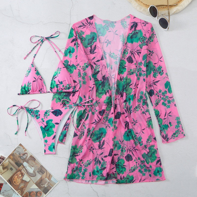 Damen Strandüberwurf mit floralem Design und leichtem Stoff EB
