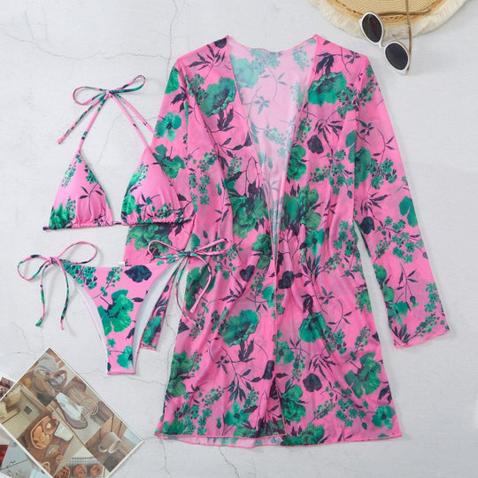 Damen Strandüberwurf mit floralem Design und leichtem Stoff EB