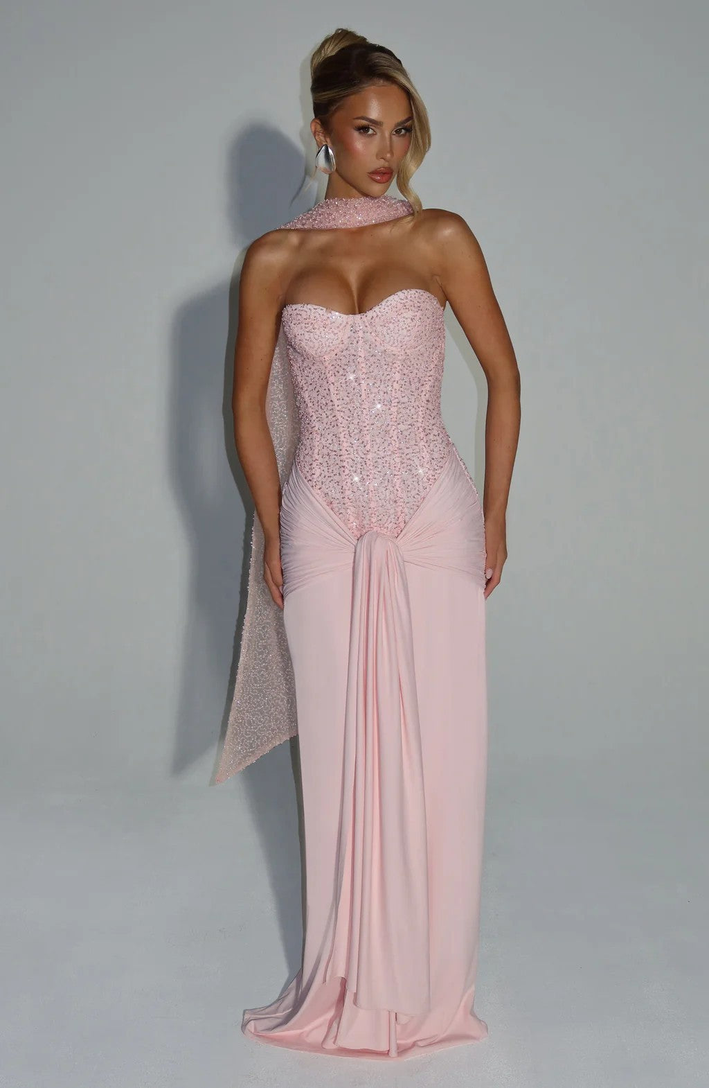 Damen Strapless Glamour- Abendkleid mit drapierter Taille EB