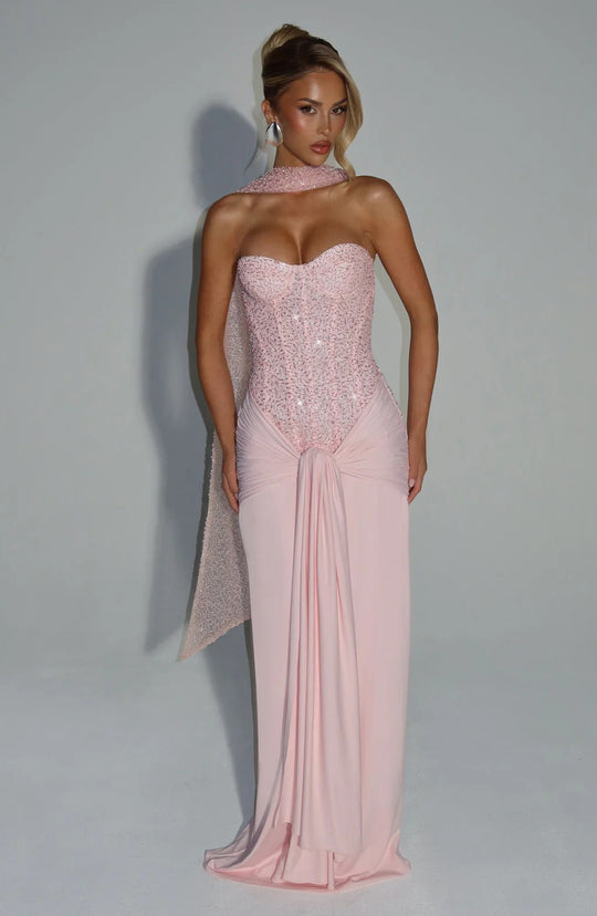 Damen Strapless Glamour- Abendkleid mit drapierter Taille EB