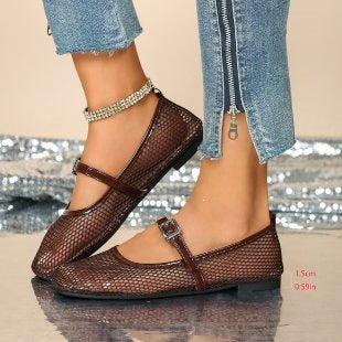 Damen Elegante und luftige Ballerinas mit Riemchen EB