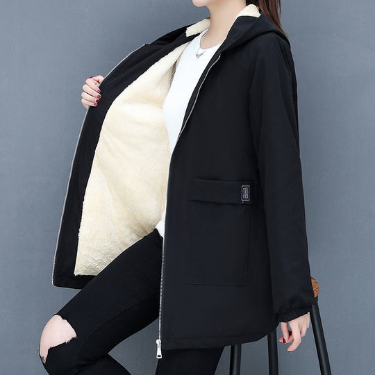 Damen Übergangsjacke mit fleecegefütterter Kapuze und praktischen Taschen EB