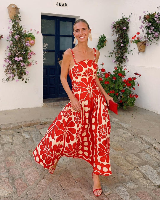 Damen Midi-Kleid mit floralem Print und Spaghetti-Trägern EB