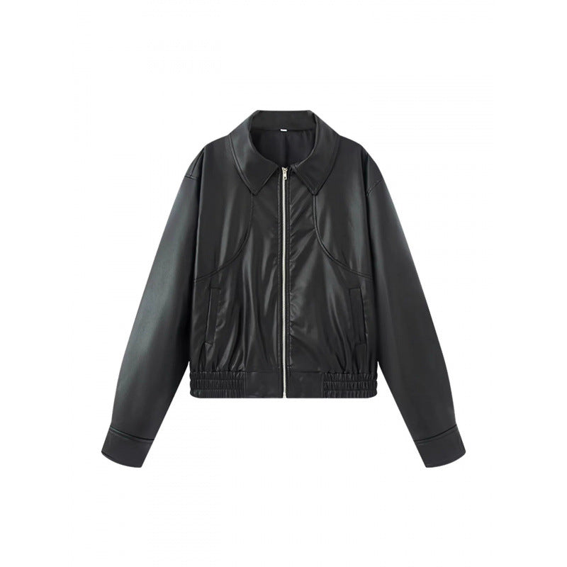 Damen modische Kunstlederjacke mit raffinierter Passform EB