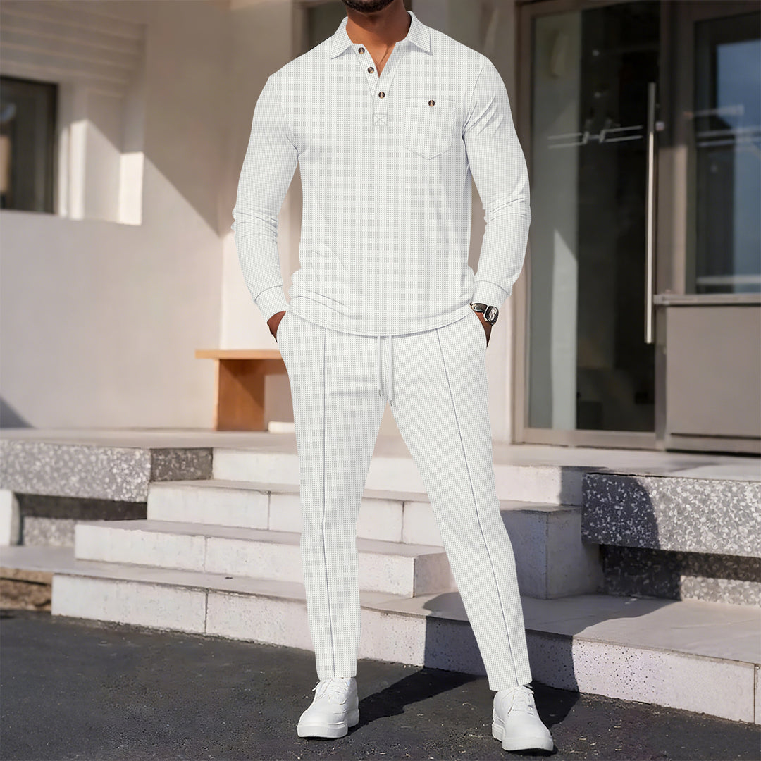 Herren eleganter Freizeitanzug mit strukturiertem Oberteil und modischen Hosen EB