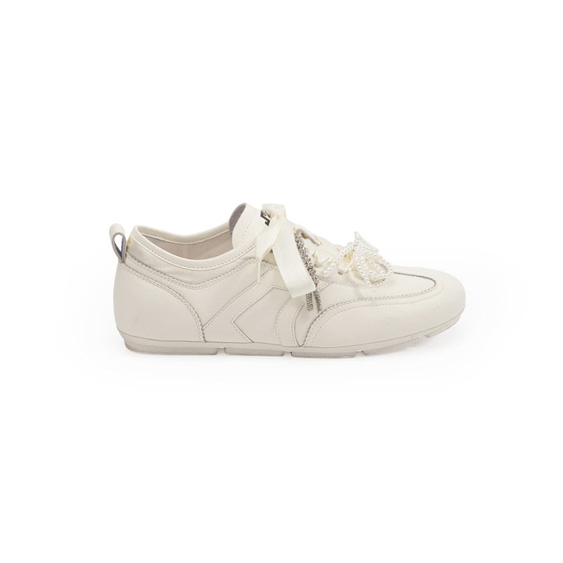 Damen Modische Sneakers aus metallischem Leder mit angesagtem Schleifenakzent EB