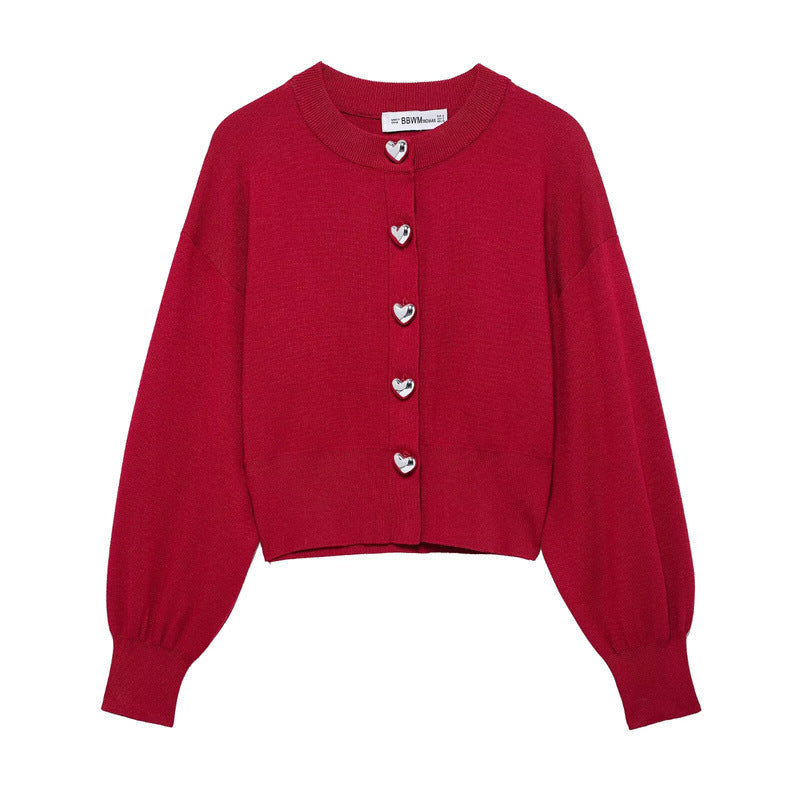 Damen Strickjacke mit herzförmigen Knöpfen EB