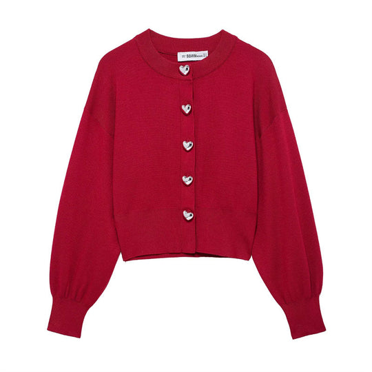 Damen Strickjacke mit herzförmigen Knöpfen EB