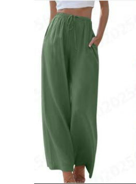 Damen weite Leinenhose mit elastischem Bund und praktischen Seitentaschen EB
