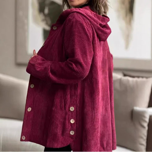 Damen Fleece-Hoodie-Mantel mit Knopfleiste und geripptem Design EB