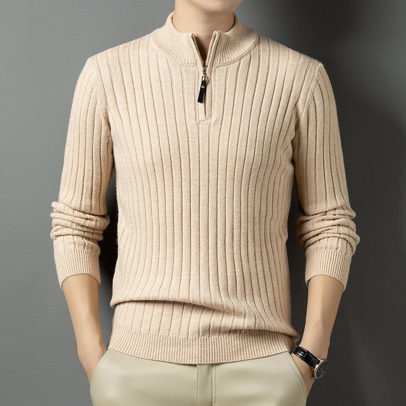 Herren Strickpullover mit modernem Stehkragen im Rippdesign EB