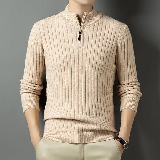 Herren Strickpullover mit modernem Stehkragen im Rippdesign EB
