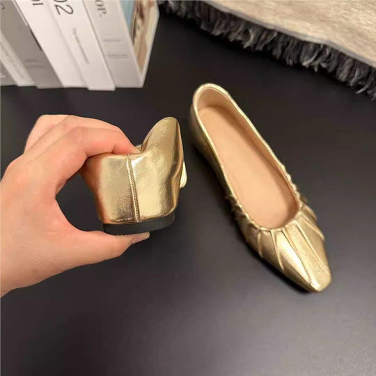 Damen glänzende spitze Ballerinas mit Raffung EB