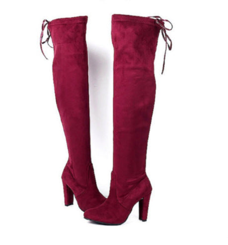 Damen  Overknee-Stiefel aus Veloursleder mit elastischem Schaft und mittelhohem Blockabsatz EB