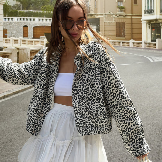 Damen Modische Leopardenjacke mit lässigem Schnitt EB