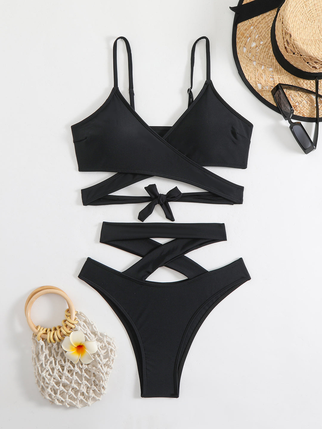 Damen Bikini-Set mit elegantem Wickeldesign und verstellbaren Trägern EB