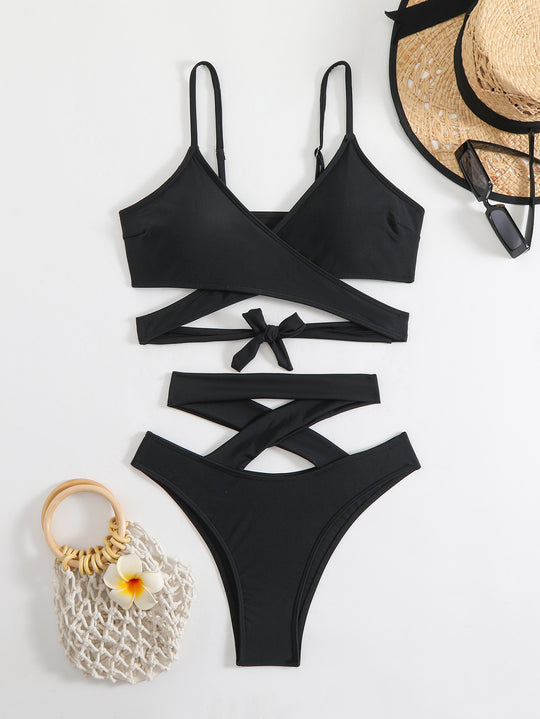 Damen Bikini-Set mit elegantem Wickeldesign und verstellbaren Trägern EB