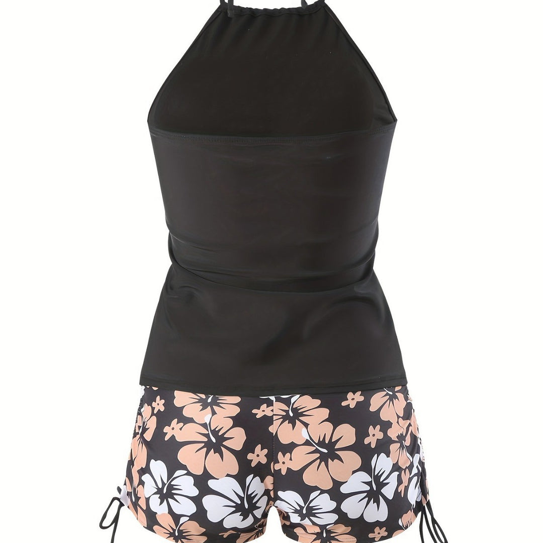 Damen Tankini-Set mit lässigem Oberteil und hoch taillierten Shorts EB