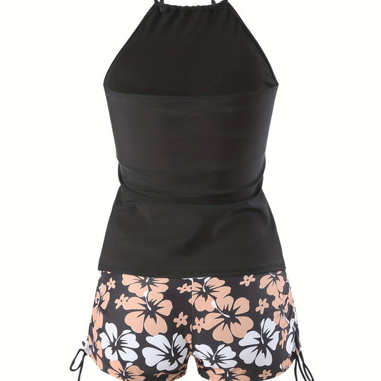Damen Tankini-Set mit lässigem Oberteil und hoch taillierten Shorts EB
