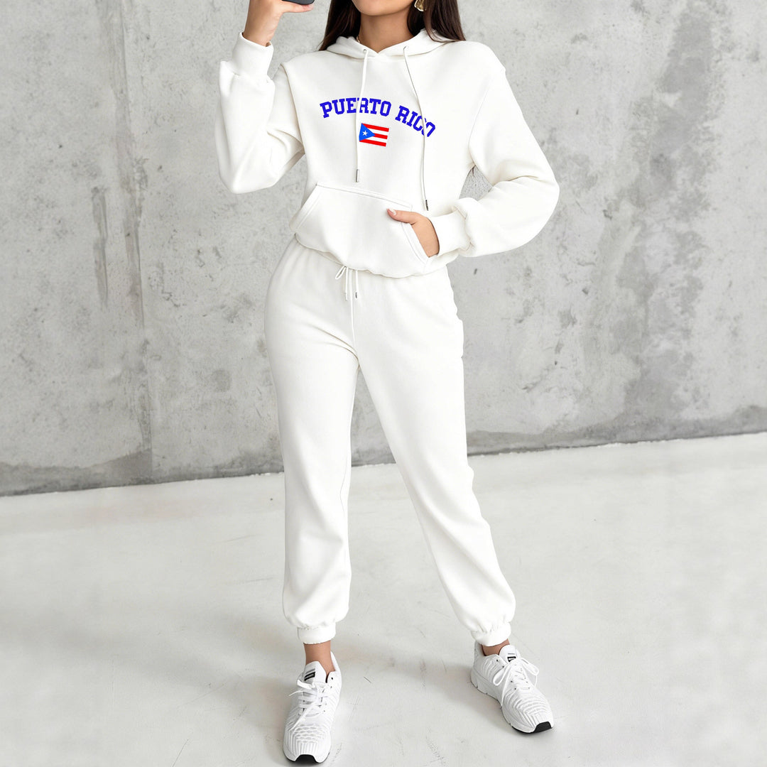 Damen nan kuscheliges Hoodie-Jogginganzug-Set mit Kapuze, Kängurutasche, soft gebürstetem Innenfutter und Mexico-Print EB