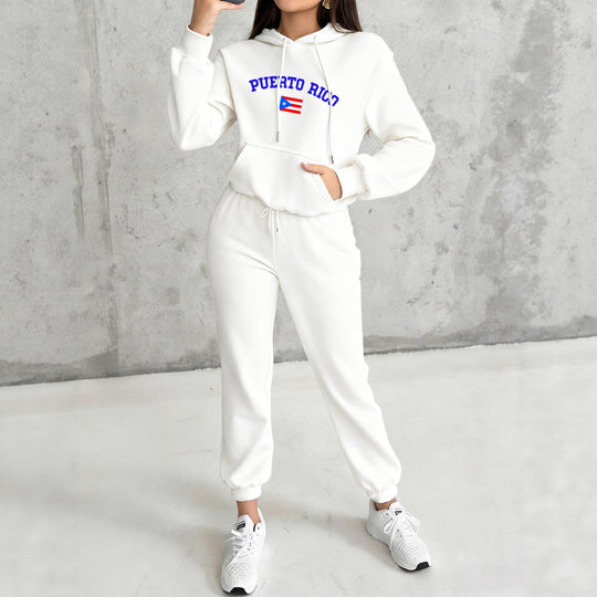 Damen nan kuscheliges Hoodie-Jogginganzug-Set mit Kapuze, Kängurutasche, soft gebürstetem Innenfutter und Mexico-Print EB