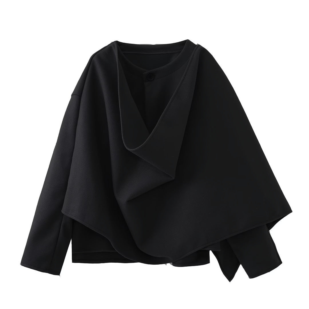 Damen asymmetrische Wickeljacke mit großem Kragen EB