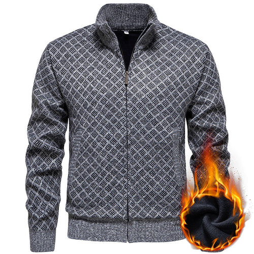 Herren Strickjacke mit modernem Zipper und feinem Karomuster EB