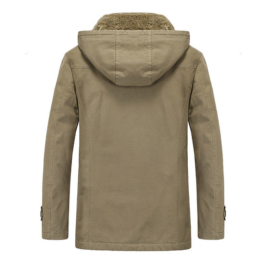 Herren Canvas-Militärparka mit Teddy-Fleece Innenfutter und Multifunktions‑Taschen EB