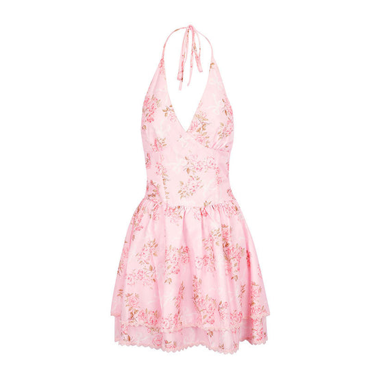 Damen Sommerliches Neckholderkleid mit floralem Muster und Rüschendetails EB