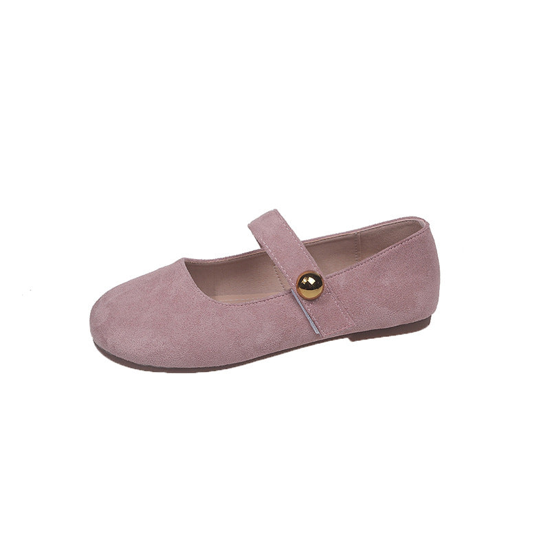Damen elegante Ballerina-Schuhe mit verstellbarem Riemchen und goldener Schnalle EB