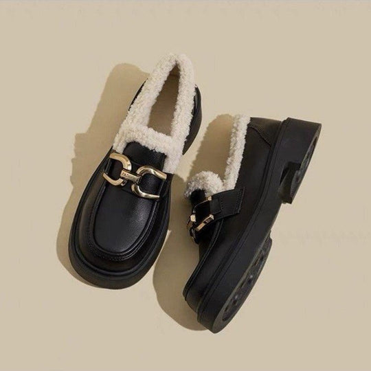 Damen Mokassins mit plüschigem Innenfutter und elegantem Schnallenverschluss EB