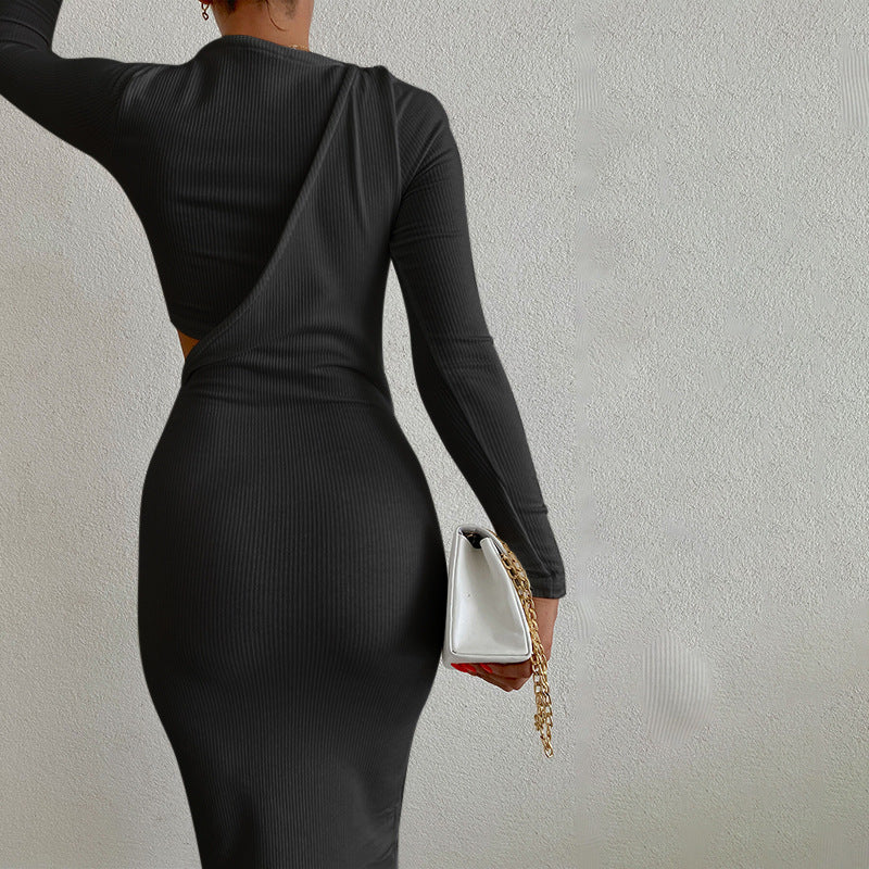Damen elegantes langärmliges Wickelkleid mit figurformendem Schnitt EB