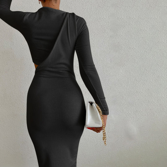 Damen elegantes langärmliges Wickelkleid mit figurformendem Schnitt EB