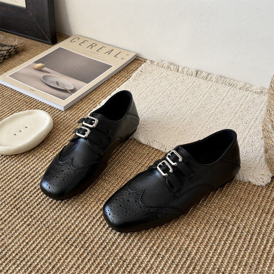 Damen Elegante Schnürschuhe mit doppeltem Schnallenverschluss und perforierten Details EB